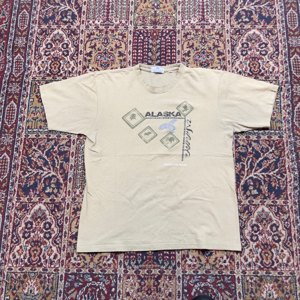 VTG 90s 00s Princess Cruises Alaska Wildlife Graphic T-Shirt L Tan Souvenir